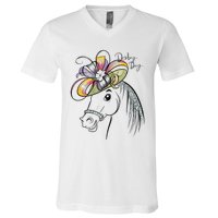 Cute Horse 150th Derby Day 2024 Horse Racing Fascinator Hat Gift V-Neck T-Shirt