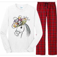 Cute Horse 150th Derby Day 2024 Horse Racing Fascinator Hat Gift Long Sleeve Pajama Set