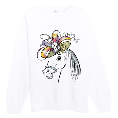 Cute Horse 150th Derby Day 2024 Horse Racing Fascinator Hat Gift Premium Crewneck Sweatshirt