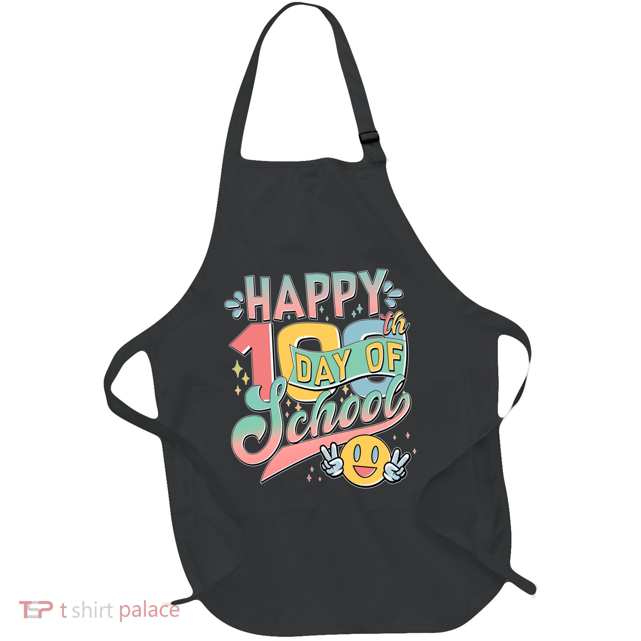Cute Happy 100th Day Of School Full-Length Apron With Pockets