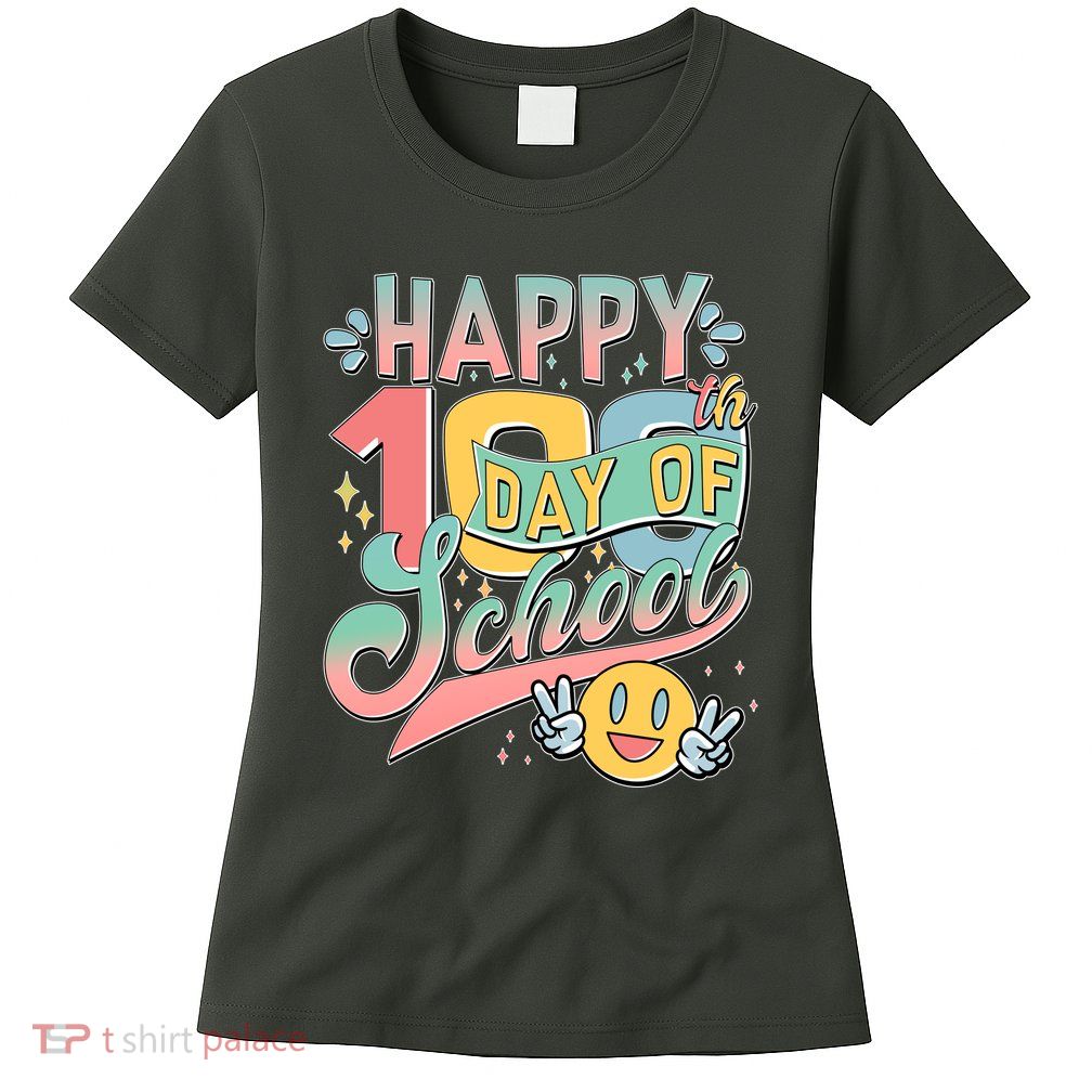 Cute Happy 100th Day Of School Womens T-Shirt