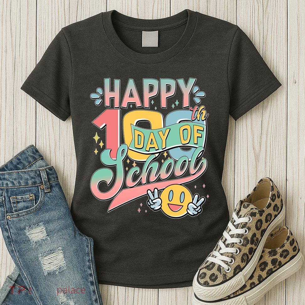 Cute Happy 100th Day Of School Womens T-Shirt
