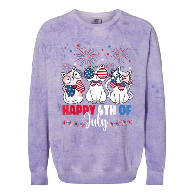 Cat Happy 4th Of July American Flag Red White Blue Cat Lover Colorblast Crewneck Sweatshirt