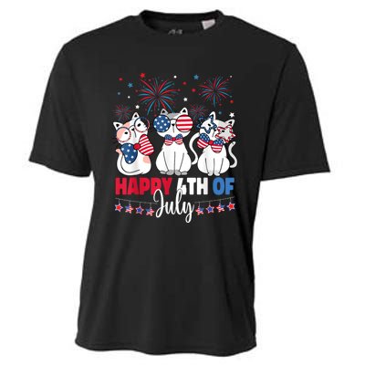 Cat Happy 4th Of July American Flag Red White Blue Cat Lover Cooling Performance Crew T-Shirt