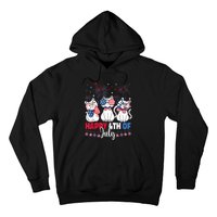 Cat Happy 4th Of July American Flag Red White Blue Cat Lover Hoodie