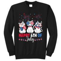 Cat Happy 4th Of July American Flag Red White Blue Cat Lover Sweatshirt