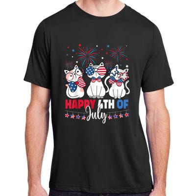 Cat Happy 4th Of July American Flag Red White Blue Cat Lover Adult ChromaSoft Performance T-Shirt