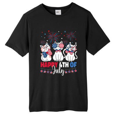 Cat Happy 4th Of July American Flag Red White Blue Cat Lover Tall Fusion ChromaSoft Performance T-Shirt