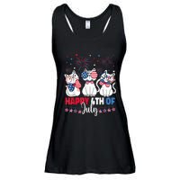 Cat Happy 4th Of July American Flag Red White Blue Cat Lover Ladies Essential Flowy Tank