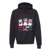 Cat Happy 4th Of July American Flag Red White Blue Cat Lover Premium Hoodie