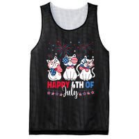 Cat Happy 4th Of July American Flag Red White Blue Cat Lover Mesh Reversible Basketball Jersey Tank