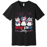 Cat Happy 4th Of July American Flag Red White Blue Cat Lover Premium T-Shirt