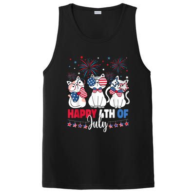 Cat Happy 4th Of July American Flag Red White Blue Cat Lover PosiCharge Competitor Tank