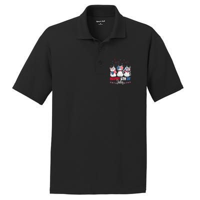 Cat Happy 4th Of July American Flag Red White Blue Cat Lover PosiCharge RacerMesh Polo