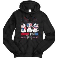 Cat Happy 4th Of July American Flag Red White Blue Cat Lover Tie Dye Hoodie