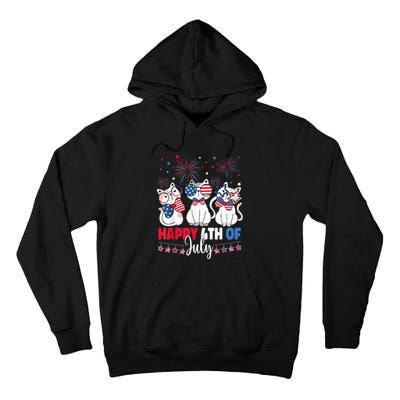 Cat Happy 4th Of July American Flag Red White Blue Cat Lover Tall Hoodie