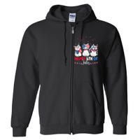 Cat Happy 4th Of July American Flag Red White Blue Cat Lover Full Zip Hoodie