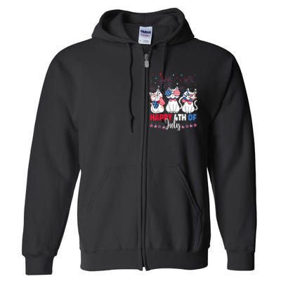 Cat Happy 4th Of July American Flag Red White Blue Cat Lover Full Zip Hoodie