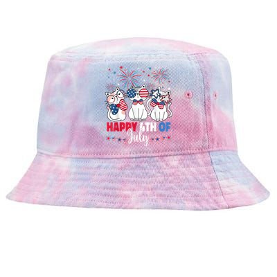 Cat Happy 4th Of July American Flag Red White Blue Cat Lover Tie-Dyed Bucket Hat