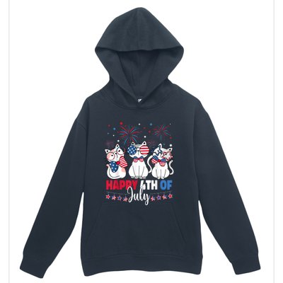 Cat Happy 4th Of July American Flag Red White Blue Cat Lover Urban Pullover Hoodie