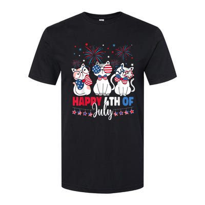 Cat Happy 4th Of July American Flag Red White Blue Cat Lover Softstyle CVC T-Shirt