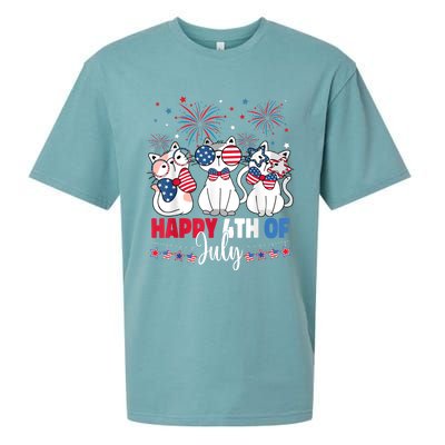 Cat Happy 4th Of July American Flag Red White Blue Cat Lover Sueded Cloud Jersey T-Shirt