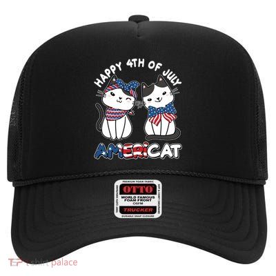 Cute Happy 4th Of July Americat High Crown Mesh Back Trucker Hat