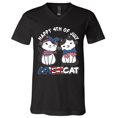 Cute Happy 4th Of July Americat V-Neck T-Shirt