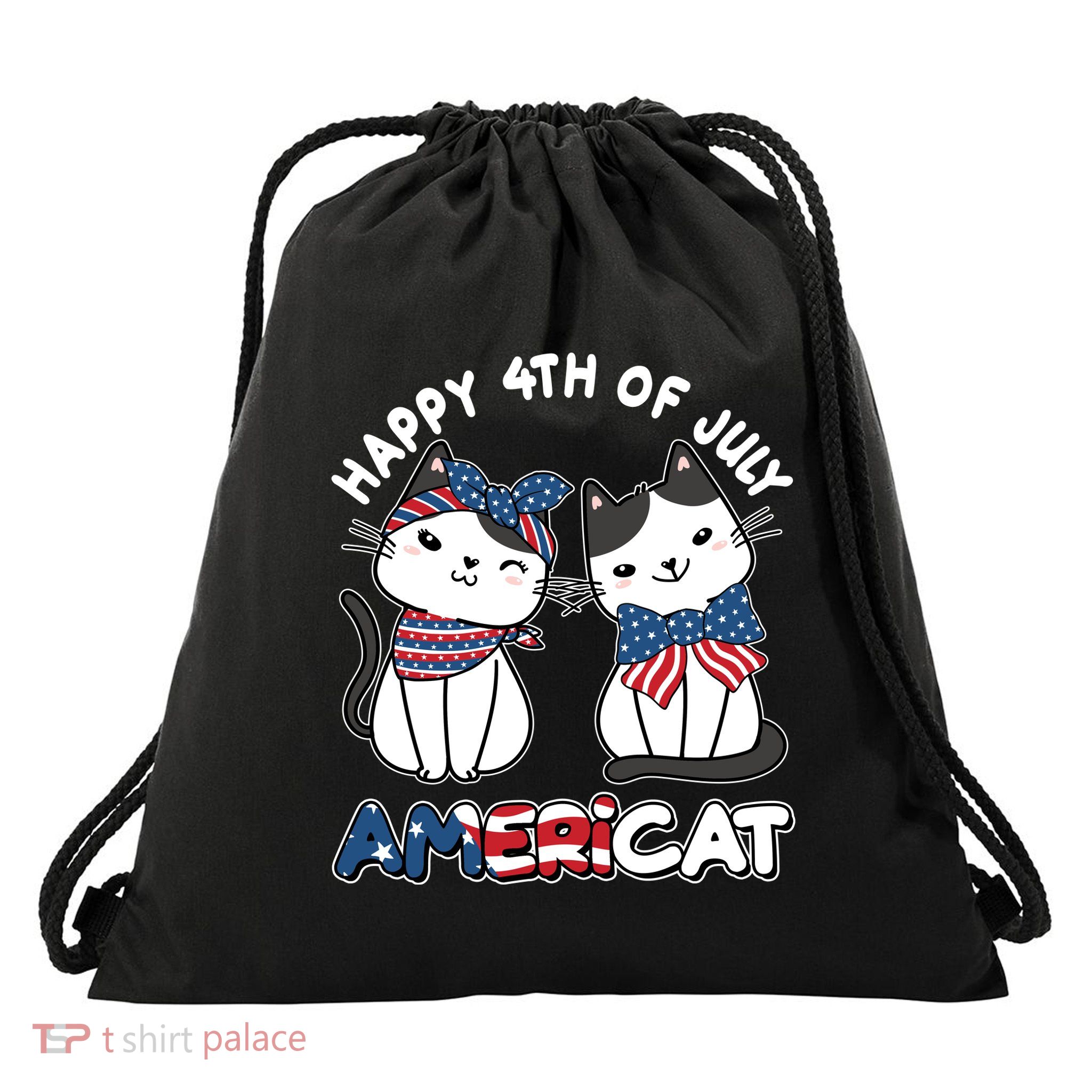 Cute Happy 4th Of July Americat Drawstring Bag