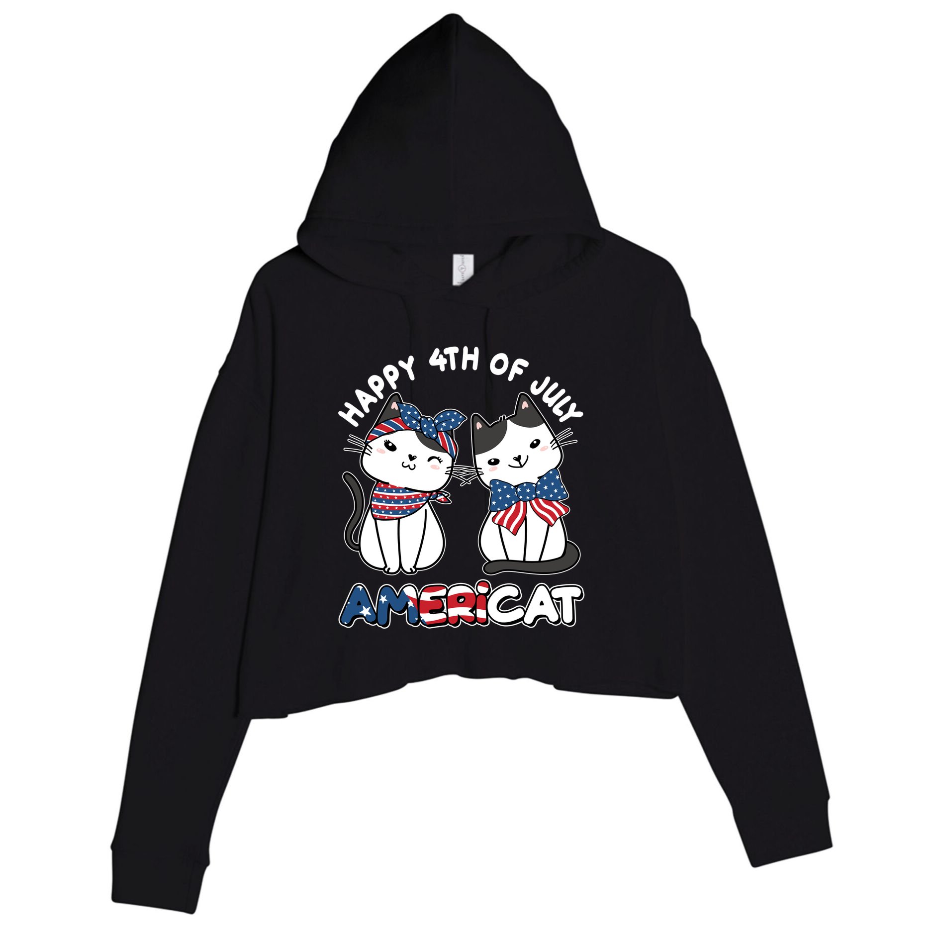Cute Happy 4th Of July Americat Crop Fleece Hoodie
