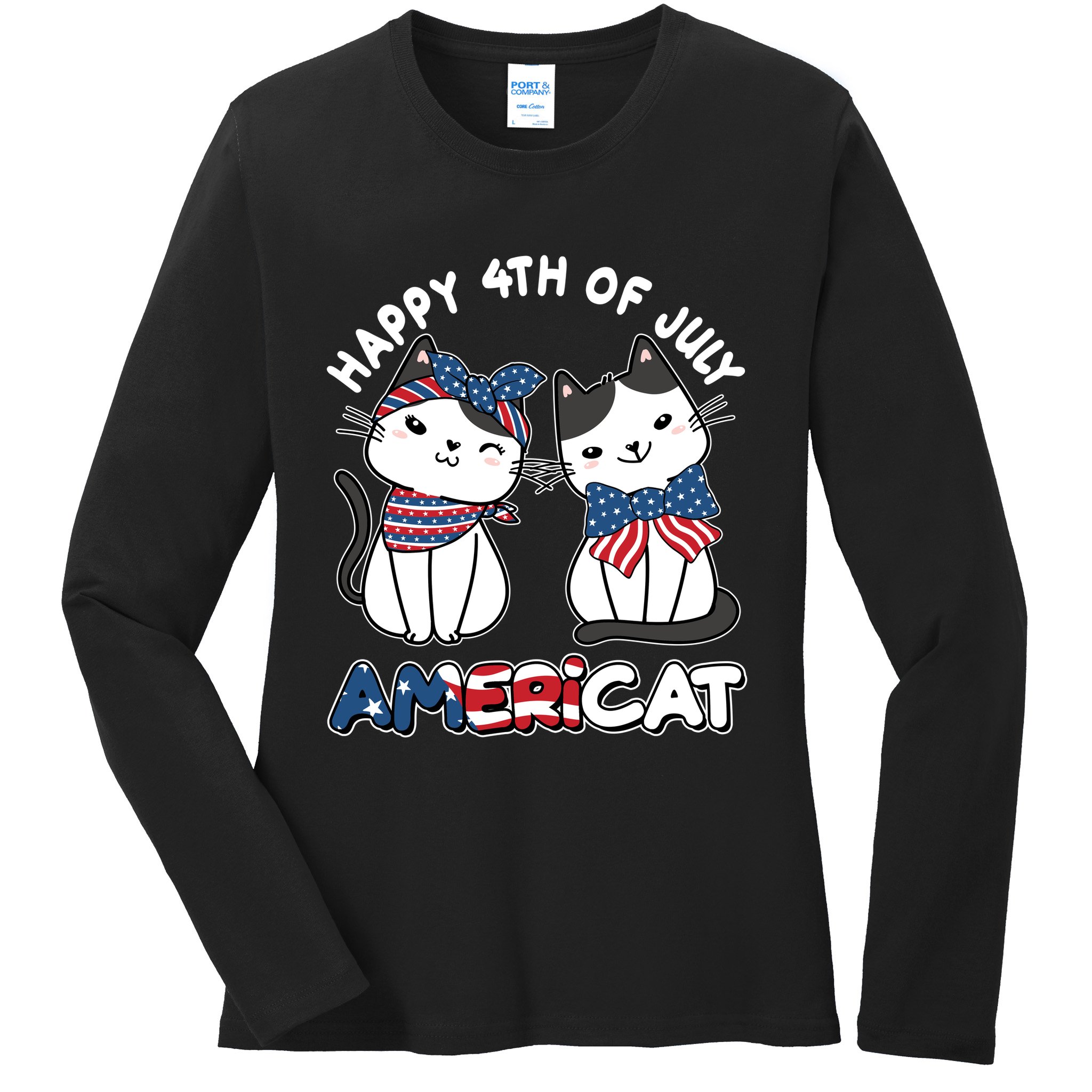 Cute Happy 4th Of July Americat Ladies Long Sleeve Shirt