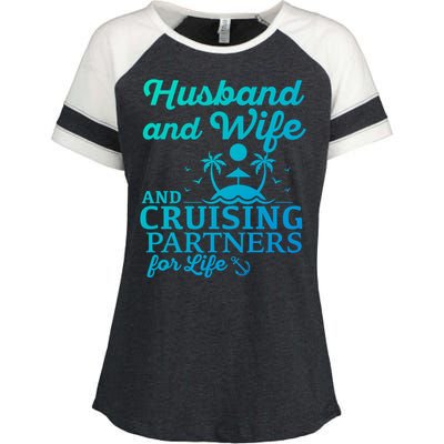 Cruising Husband And Wife Cruise Partners For Life Matching Great Gift Enza Ladies Jersey Colorblock Tee