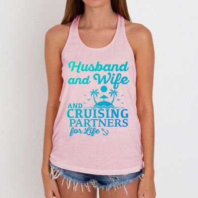 Cruising Husband And Wife Cruise Partners For Life Matching Great Gift Women's Knotted Racerback Tank