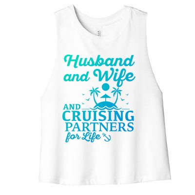 Cruising Husband And Wife Cruise Partners For Life Matching Great Gift Women's Racerback Cropped Tank