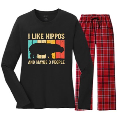 Cool Hippo Art Hippopotamus Hippo Lover Women's Long Sleeve Flannel Pajama Set 