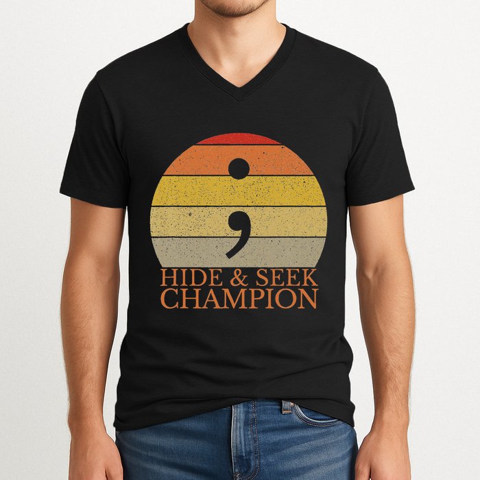 Coder Hide And Seek Champion Semi Colon Coding Programmer V-Neck T-Shirt