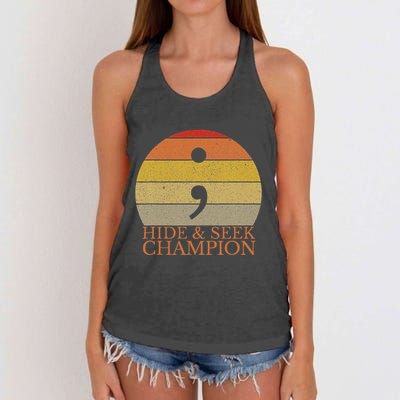 Coder Hide And Seek Champion Semi Colon Coding Programmer Women's Knotted Racerback Tank