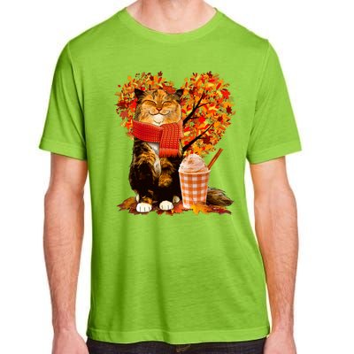 Cute Happy Autumn Cat With Pumpkin Spice Drink Fall Lover Adult ChromaSoft Performance T-Shirt