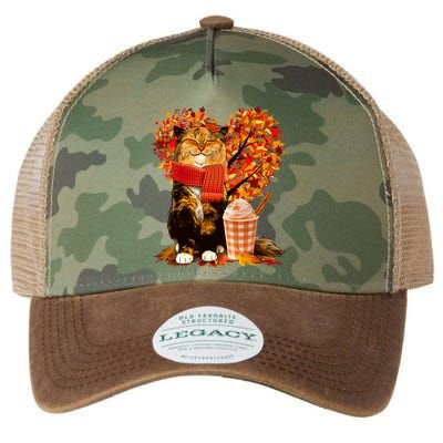 Cute Happy Autumn Cat With Pumpkin Spice Drink Fall Lover Legacy Tie Dye Trucker Hat