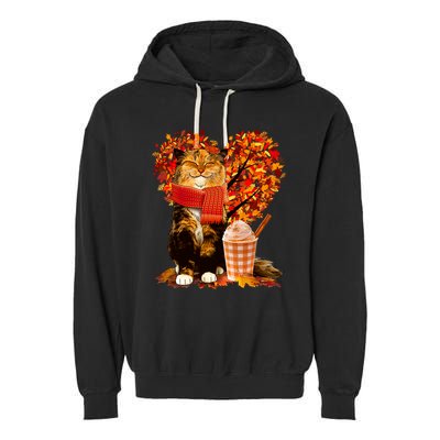 Cute Happy Autumn Cat With Pumpkin Spice Drink Fall Lover Garment-Dyed Fleece Hoodie