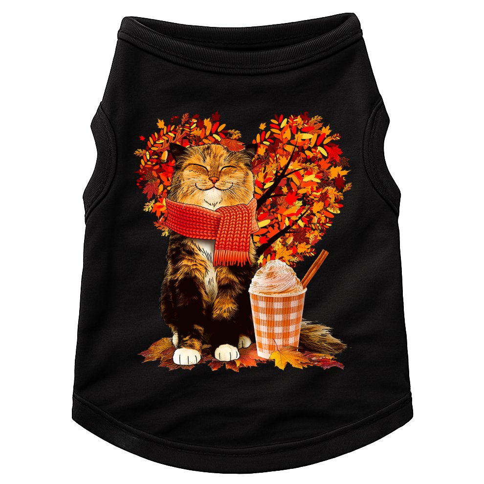 Cute Happy Autumn Cat With Pumpkin Spice Drink Fall Lover Doggie Tank