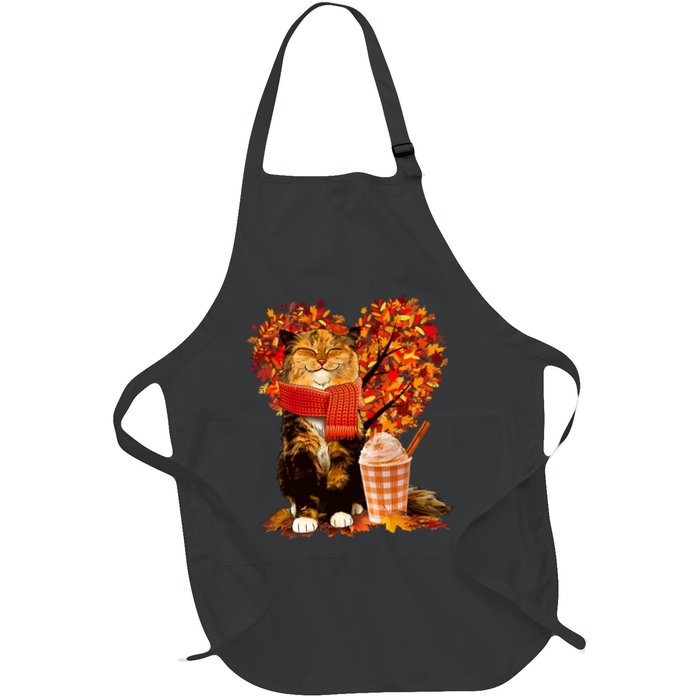 Cute Happy Autumn Cat With Pumpkin Spice Drink Fall Lover Apron