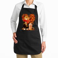 Cute Happy Autumn Cat With Pumpkin Spice Drink Fall Lover Apron