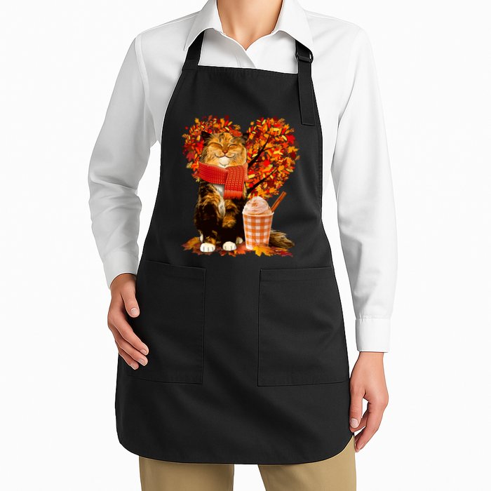 Cute Happy Autumn Cat With Pumpkin Spice Drink Fall Lover Apron