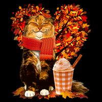 Cute Happy Autumn Cat With Pumpkin Spice Drink Fall Lover Apron