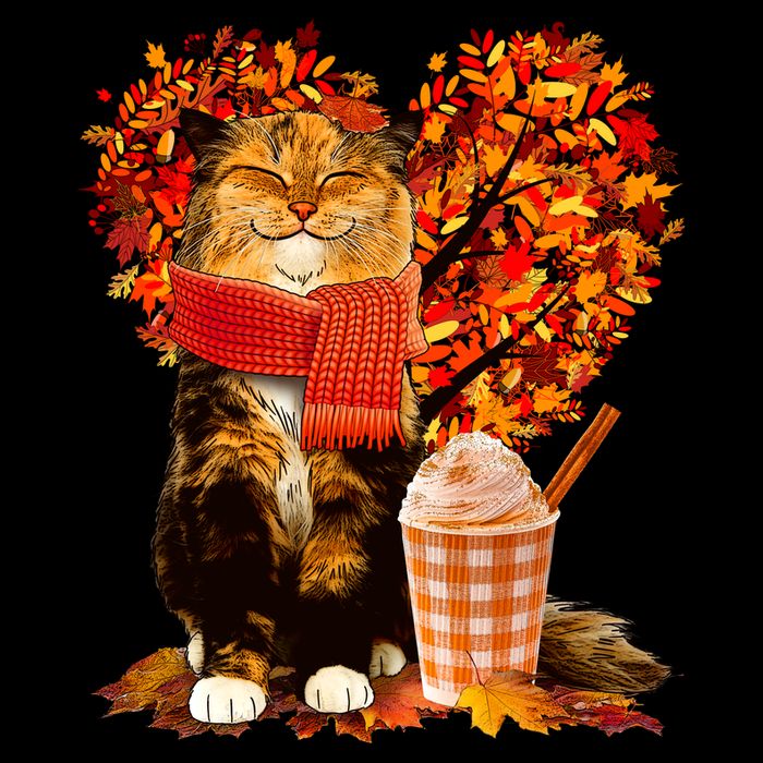 Cute Happy Autumn Cat With Pumpkin Spice Drink Fall Lover Apron
