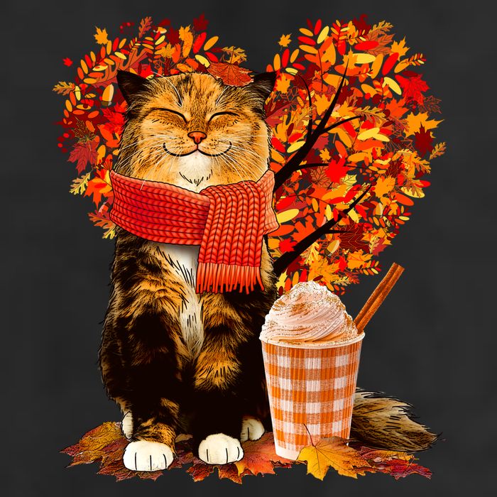 Cute Happy Autumn Cat With Pumpkin Spice Drink Fall Lover Adult Drive Performance Visor
