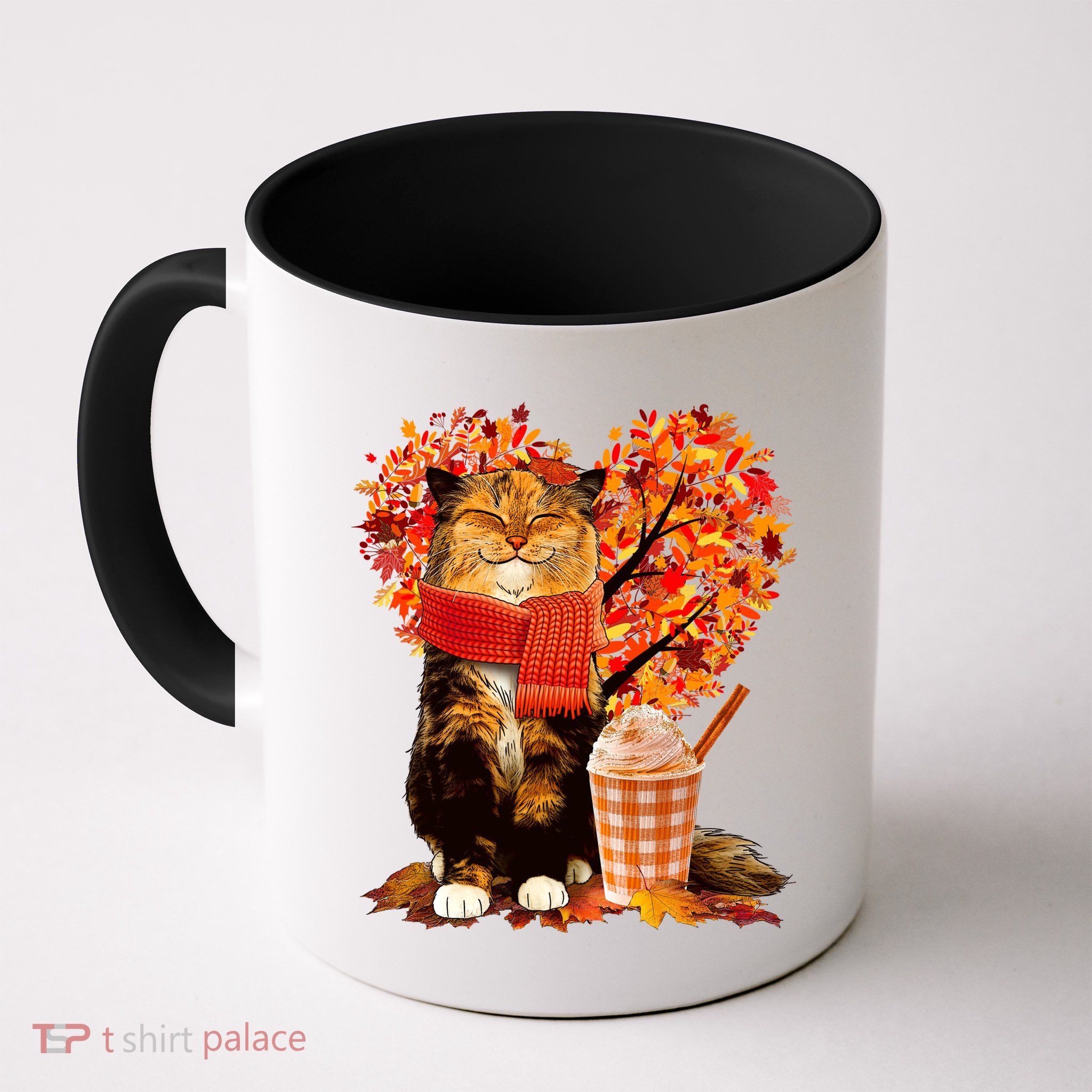 Cute Happy Autumn Cat With Pumpkin Spice Drink Fall Lover Mug
