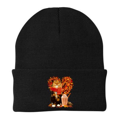 Cute Happy Autumn Cat With Pumpkin Spice Drink Fall Lover Beanie