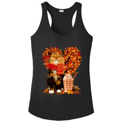 Cute Happy Autumn Cat With Pumpkin Spice Drink Fall Lover Ladies PosiCharge Competitor Racerback Tank